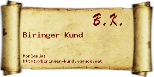 Biringer Kund névjegykártya